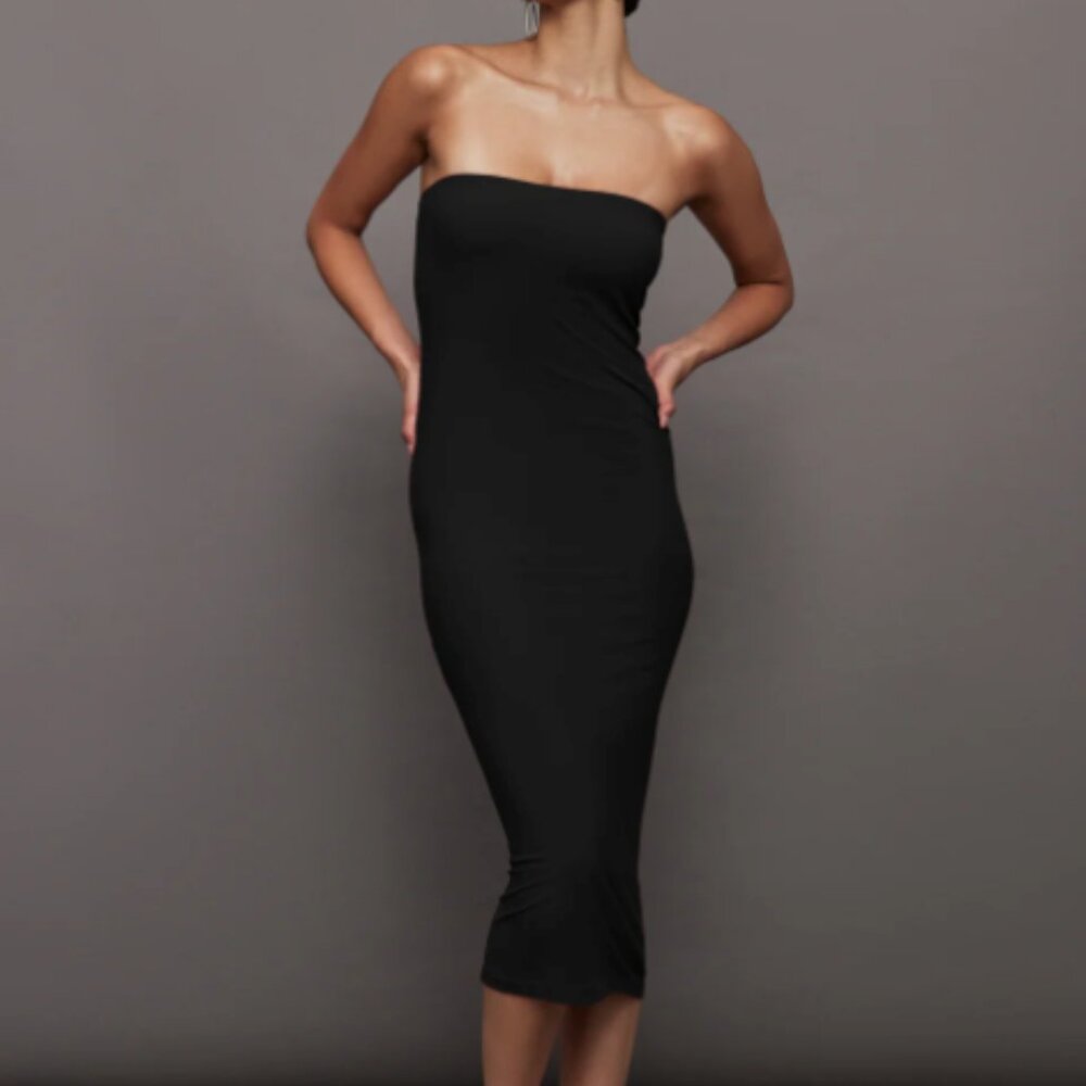 CARBON38 // Black Buttery Smooth Strapless Dress in Melt M